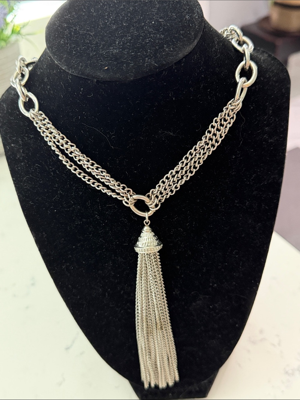 Silver Tassel Statement Necklace - Women Jewelry